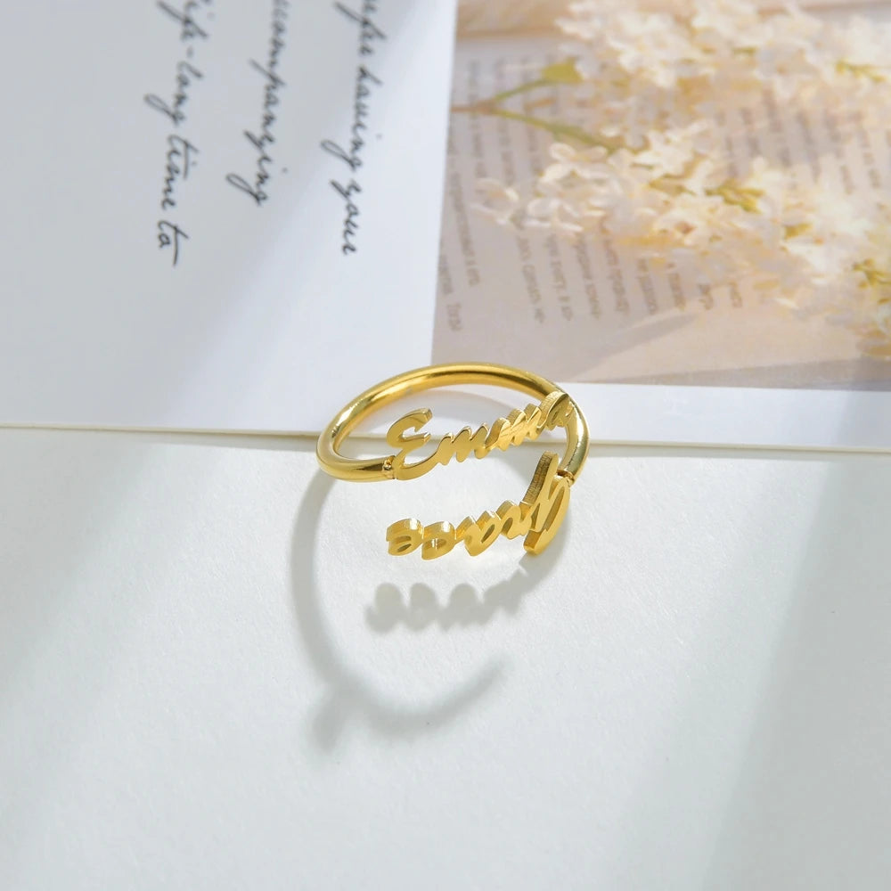 Anillos Pareja Personalizados Doble Nombre Acero Inoxidable Oro | Boda Ajustables