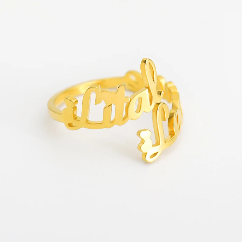 Anillo Personalizado con Nombre - Acero Inoxidable Bañado en Oro