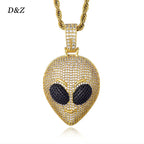 Colgante Alien Head - Collar Hip Hop en Oro y Circón