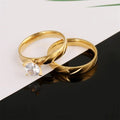 Conjunto Anillos Boda Acero Inoxidable Mujer Oro | Compromiso Lujo