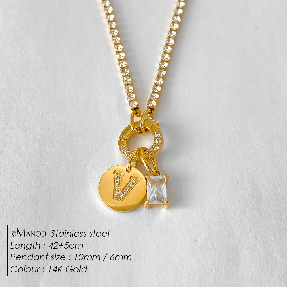 Collar Inicial Personalizado Acero Inoxidable Oro 18K | 26 Letras Circonita