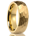 Anillo Tungsteno Dorado Martillado Hombre 8MM | Boda Compromiso
