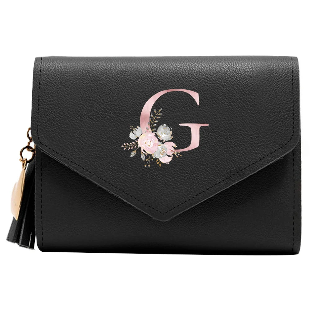 Monedero Mujer Inicial Personalizado RFID Floral | Billetera Delgada Elegante