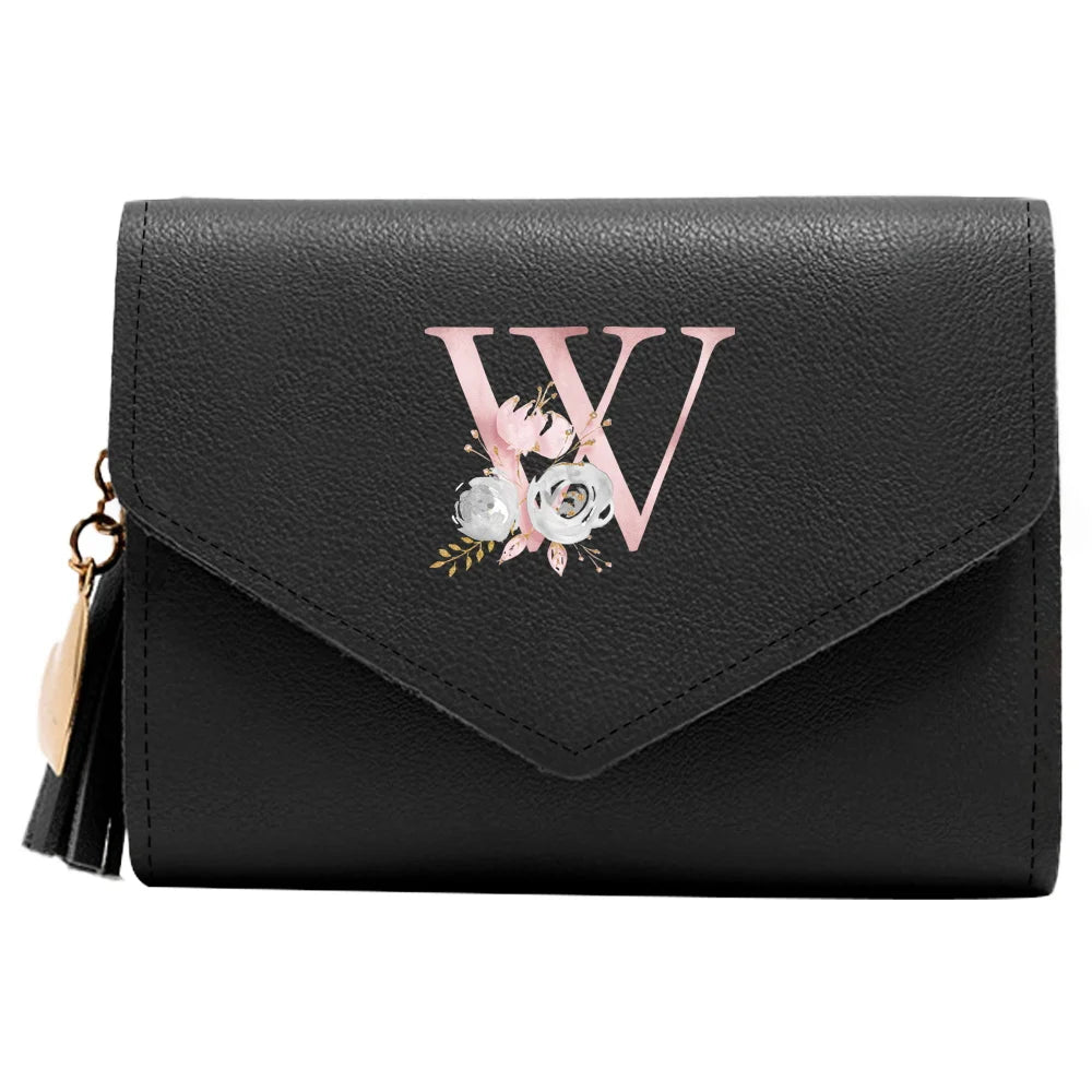 Monedero Mujer Inicial Personalizado RFID Floral | Billetera Delgada Elegante