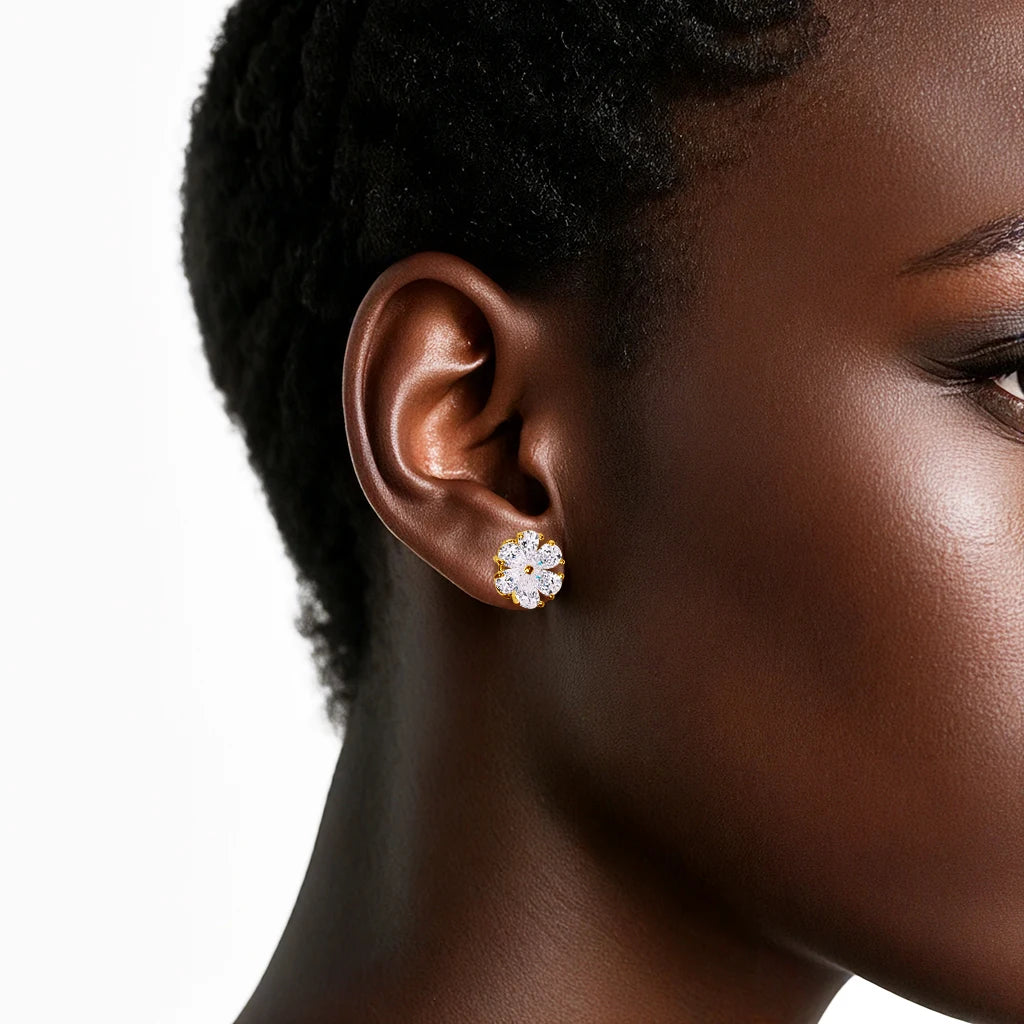 Pendientes Moissanita Corte Lágrima Oro 14K | Flores Lujo Mujer