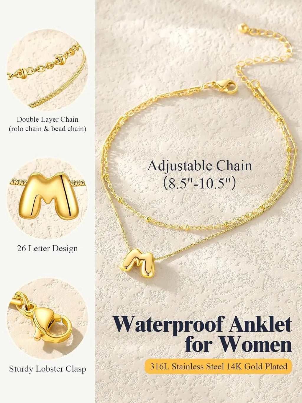 Tobillera Doble Cadena con Inicial Acero Inoxidable | Detalles con Alma