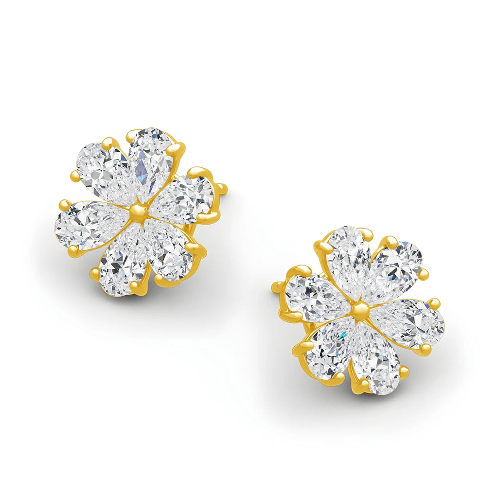 Pendientes Moissanita Corte Lágrima Oro 14K | Flores Lujo Mujer