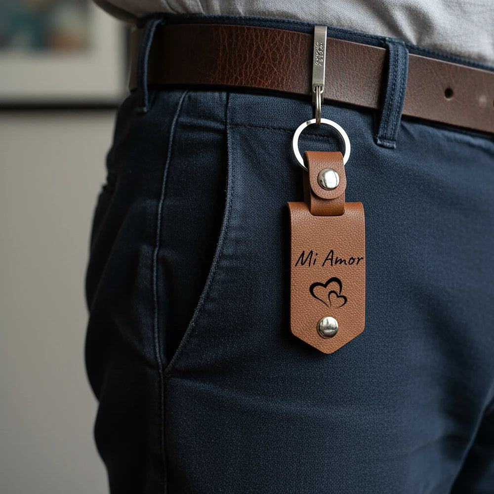 Llavero Cuero Genuino con Foto Personalizada Grabado Láser | Detalles con Alma