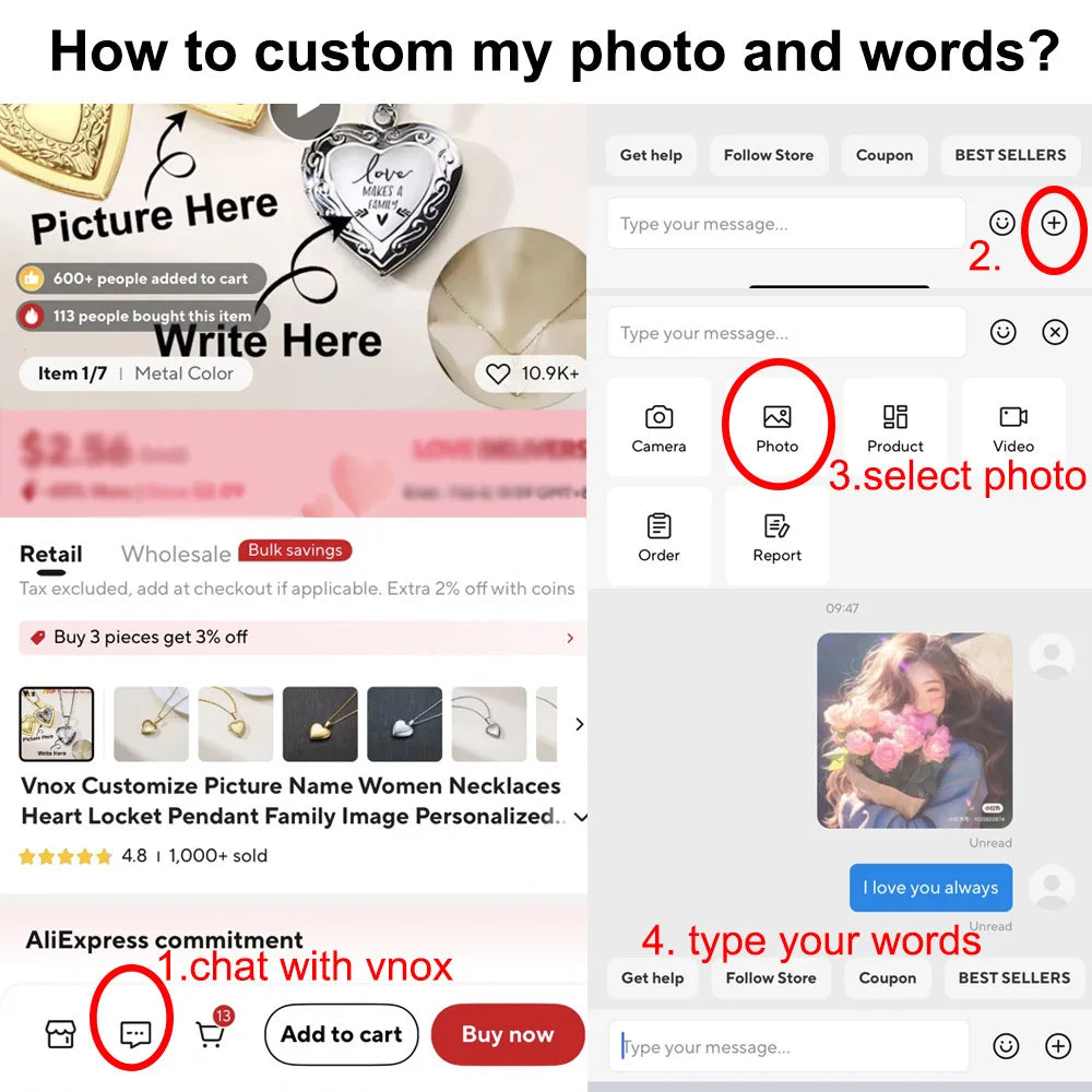 Collar Medallón Corazón Personalizado con Foto y Nombre