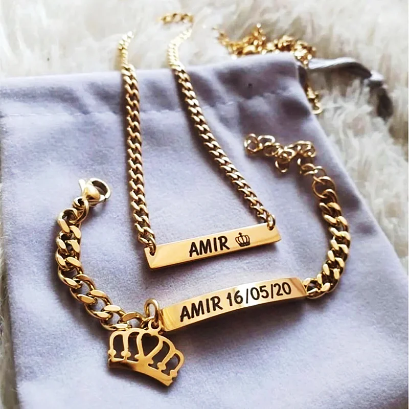 Conjunto Joyería Infantil Personalizado Acero Inoxidable | Collar Pulsera Niña