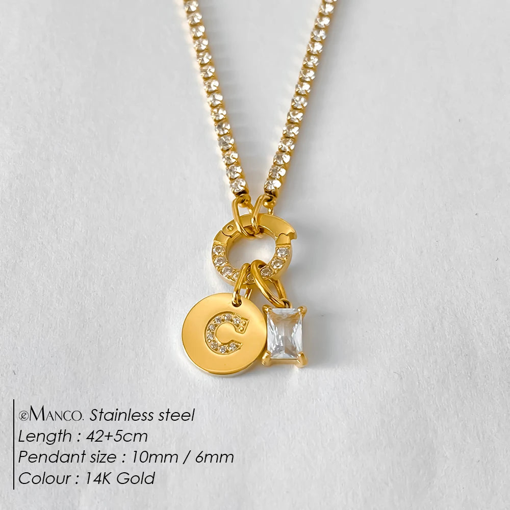 Collar Inicial Personalizado Acero Inoxidable Oro 18K | 26 Letras Circonita