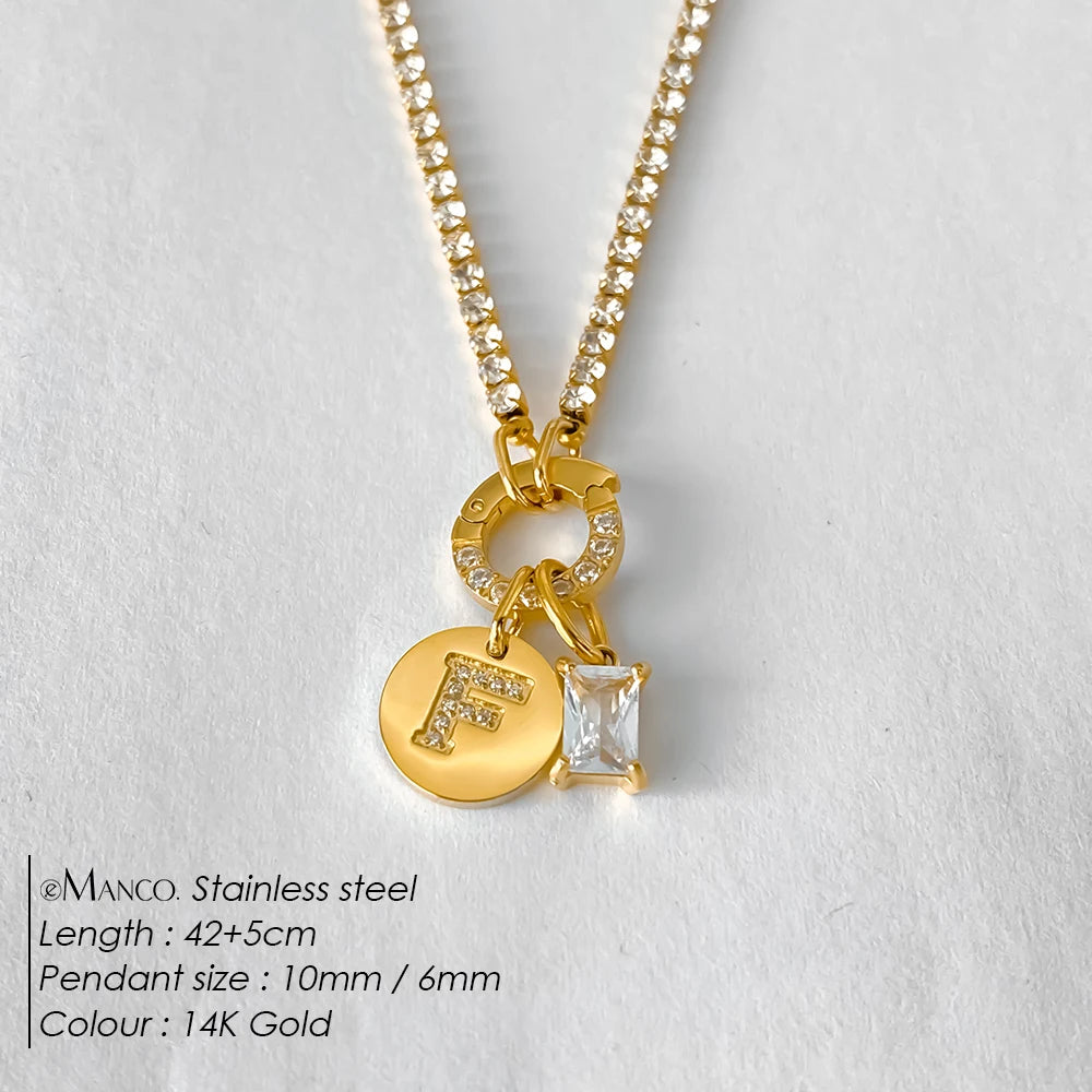 Collar Inicial Personalizado Acero Inoxidable Oro 18K | 26 Letras Circonita