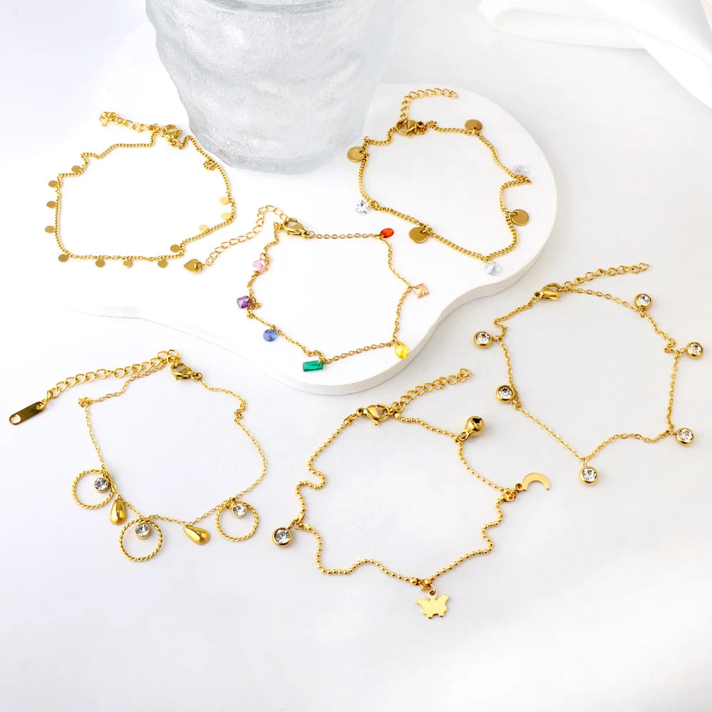 Tobillera Trébol 4 Hojas Acero Inoxidable Oro | Joyería Playa Verano