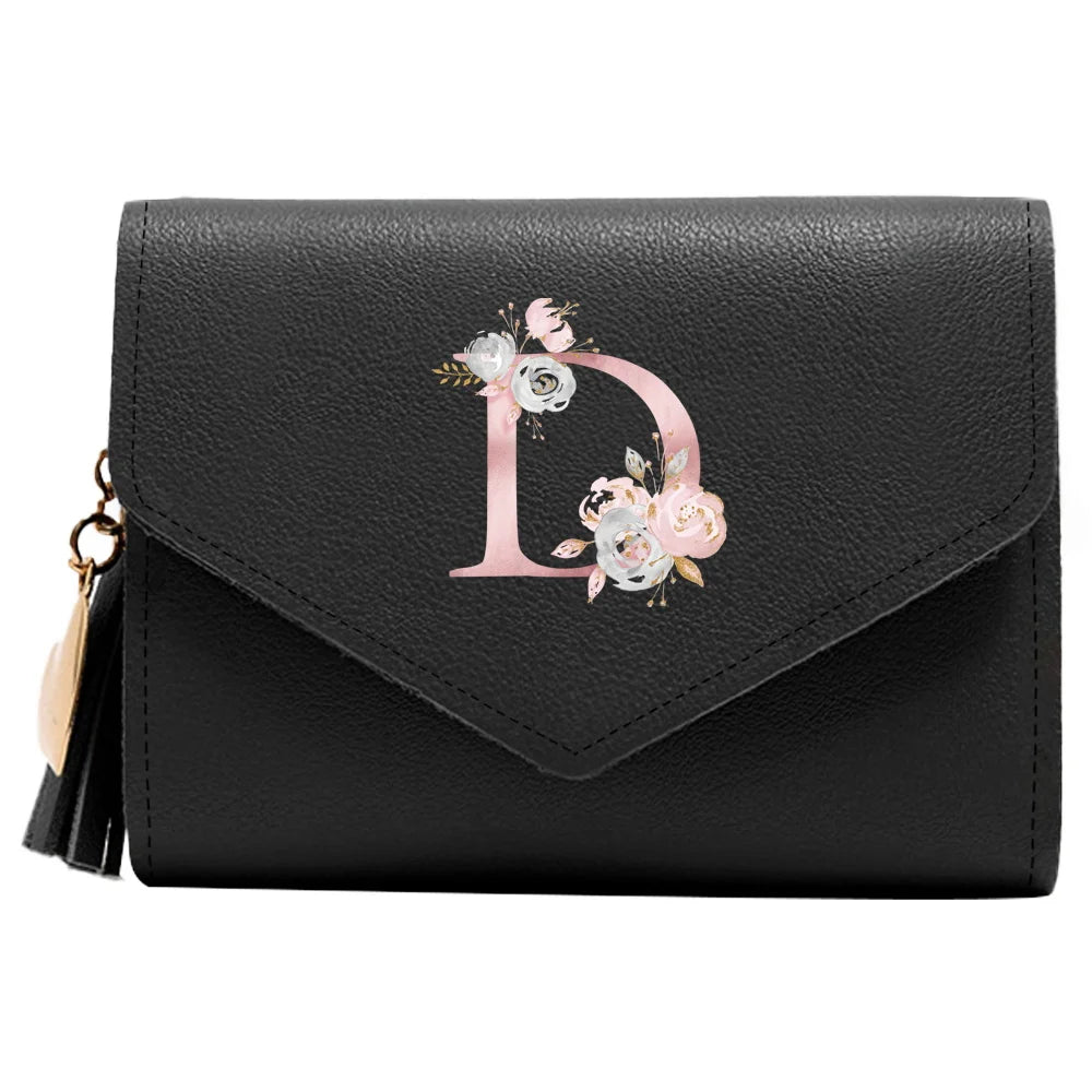 Monedero Mujer Inicial Personalizado RFID Floral | Billetera Delgada Elegante
