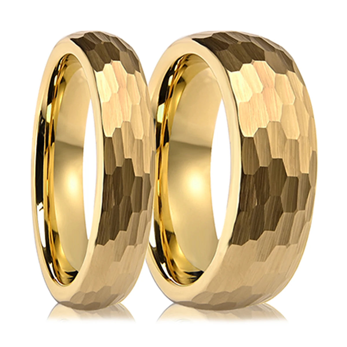 Anillo Tungsteno Dorado Martillado Hombre 8MM | Boda Compromiso