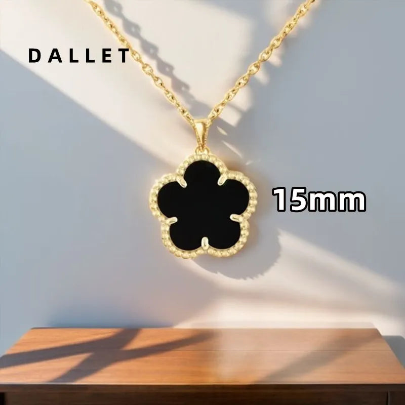 Collar Trébol 5 Hojas Oro 18K Certificado AU750 | Piedra Natural Lujo