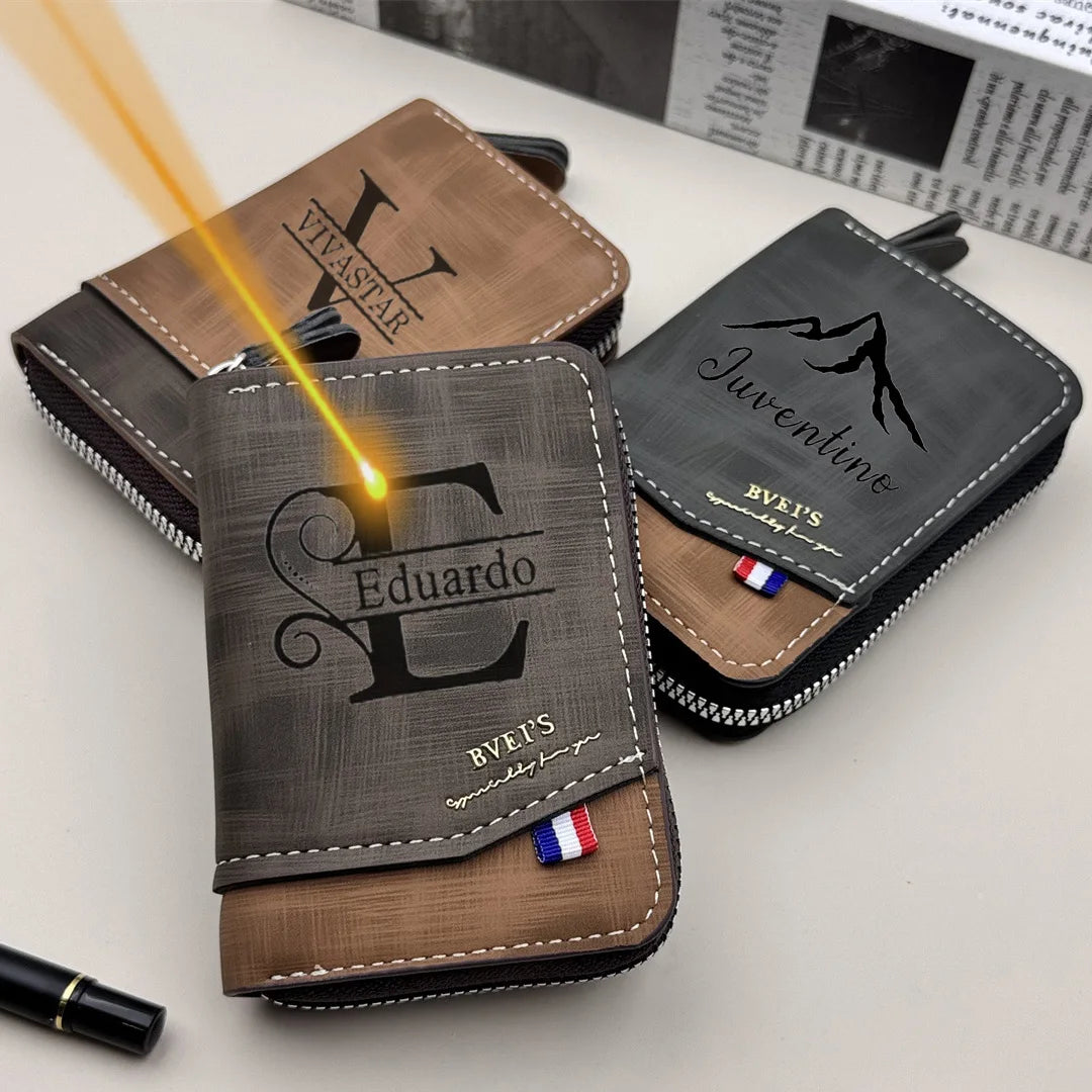 Tarjetero Multifuncional Personalizado Nombre Cuero PU Oro | Billetera Ejecutiva