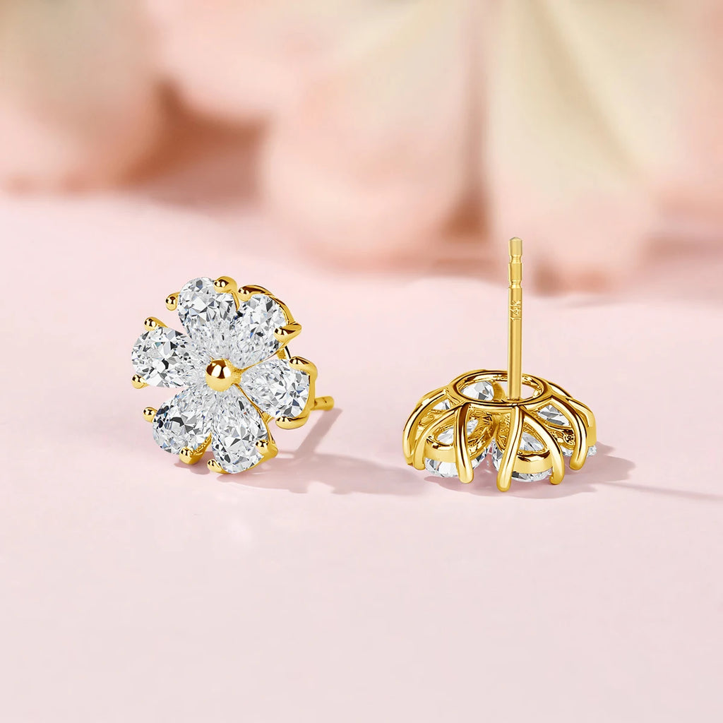 Pendientes Moissanita Corte Lágrima Oro 14K | Flores Lujo Mujer